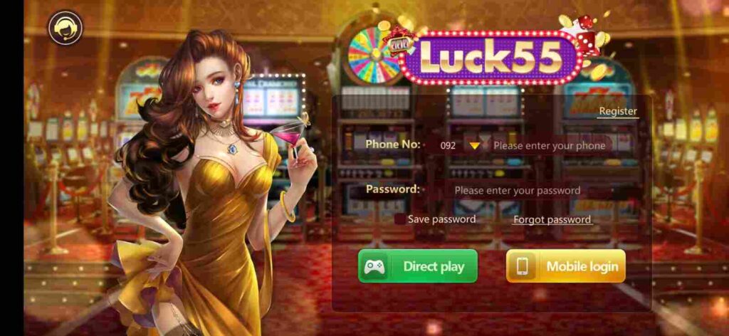 Luck 55 game download APK interface showing referral rewards, daily bonuses, and user dashboard on a mobile screen